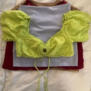 neon yellow/green crop top puff sleeves